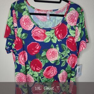 LuLaRoe Classic Tee 2XL Floral Red Blue Pink NEW